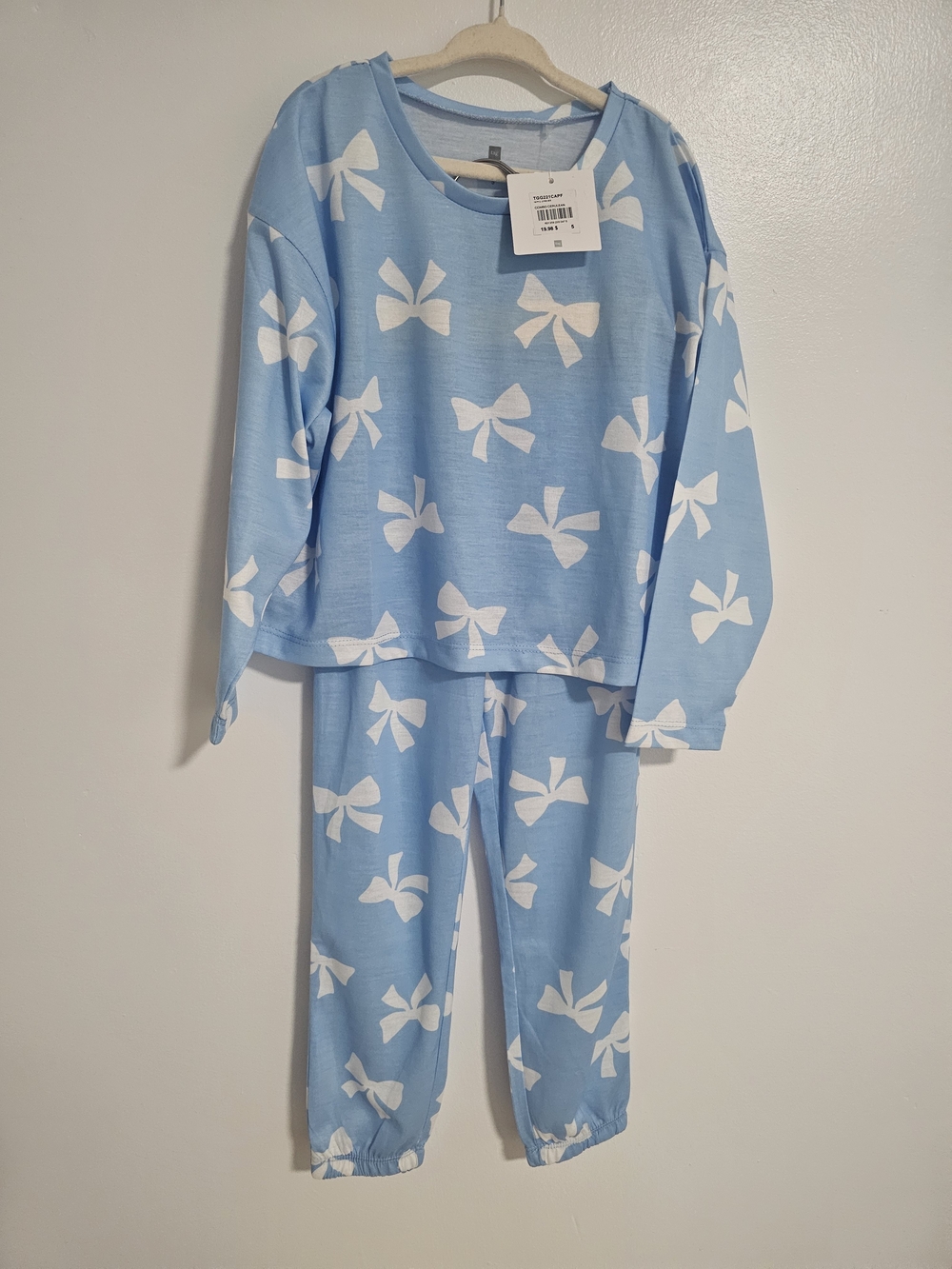 🧸2/20$ NWT Tag 5T Kids Light Blue Bow-Print Pajama Set Girl